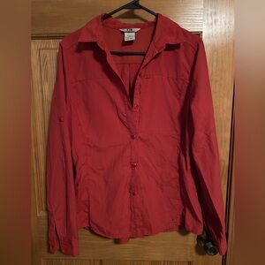 REI Red Button-Up Long Sleeve Fishing Shirt UPF40+